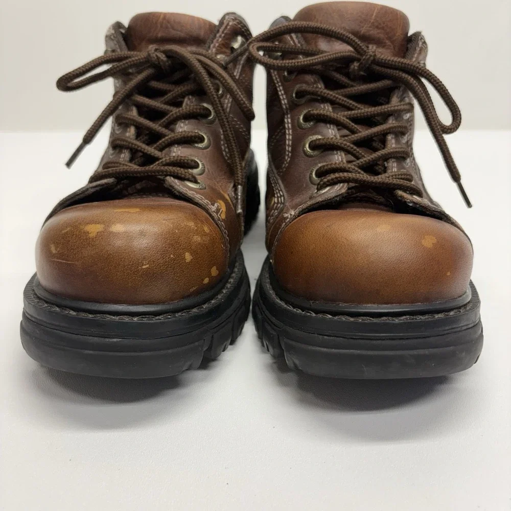 GBX 90s Y2K Streetwear Mens 10 M Chunky Leather Platform Boots Shoes Brown